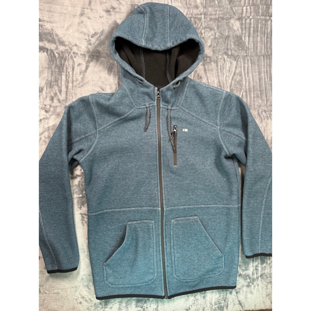 Salty Crew Hoodie Mens Medium Blue Full Zip Fleece Jacket Textured Knit Outdoor